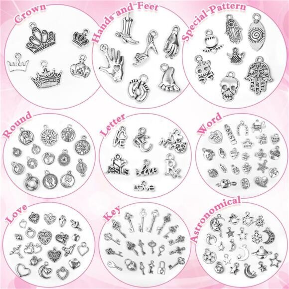 400pcs Silver Charms for Jewelry Making Bulk DIY Necklace Bracelet Pendant Craft - Picture 6 of 8